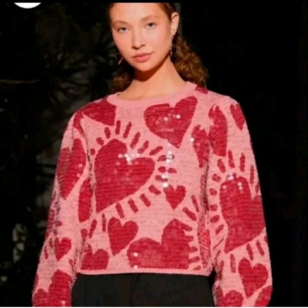 FARM Rio Sequins-Vibrant Heart Pattern Sweater
